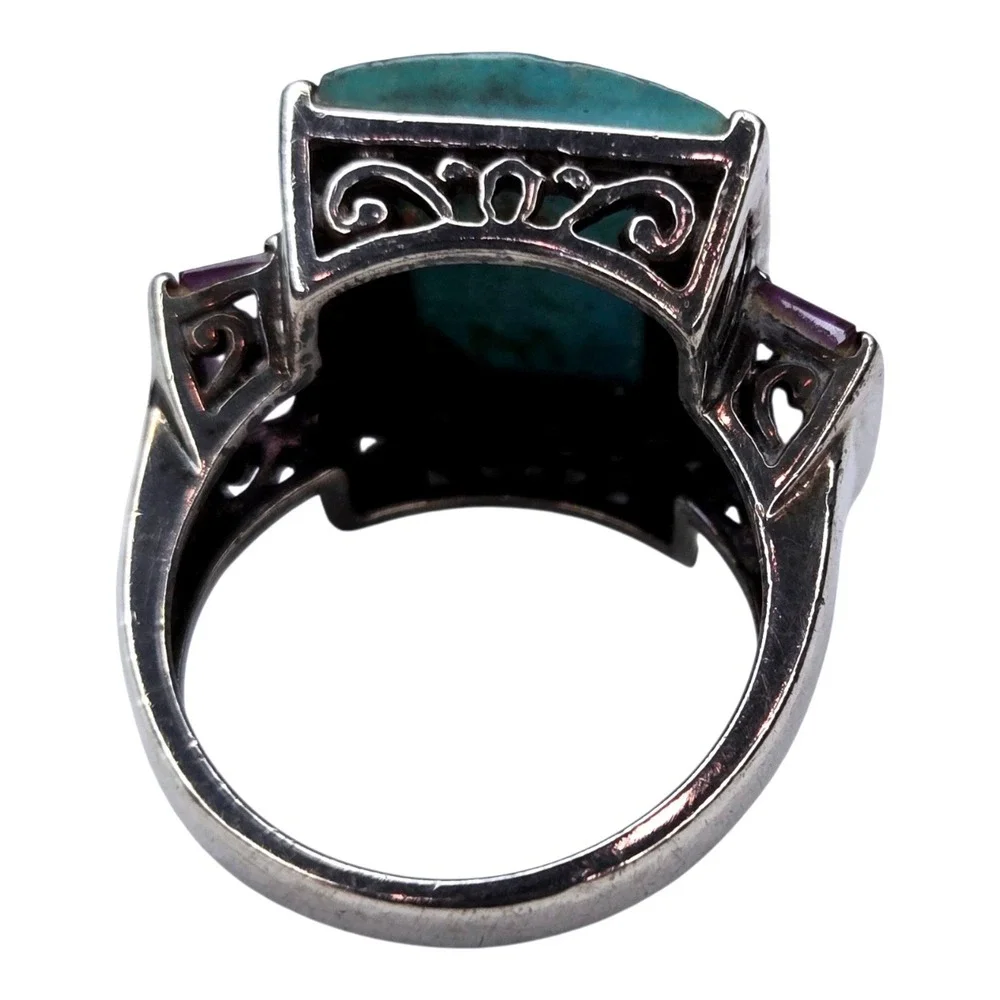 Ross Simons Ring Sterling Silver Size 5.75 Faux Turquoise Amethyst Filigree 6.9g